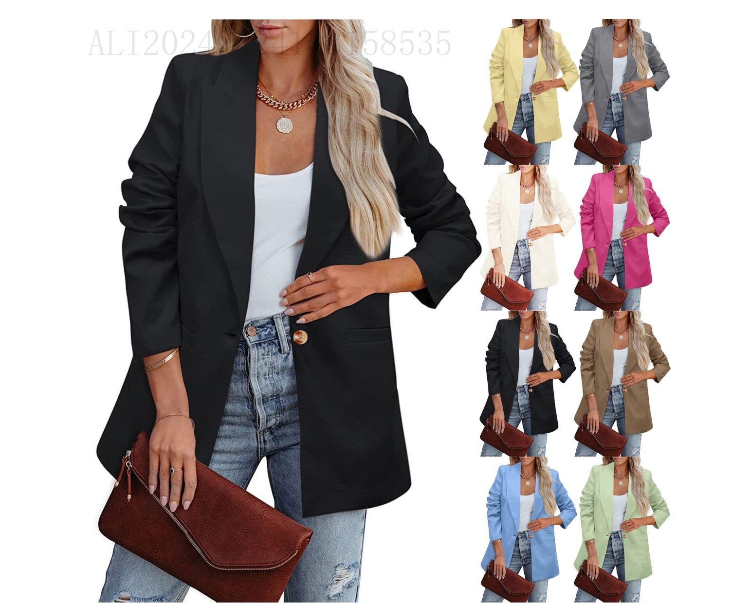 Blazer donna casual maniche lunghe tinta unita stile ufficio_voghion.com