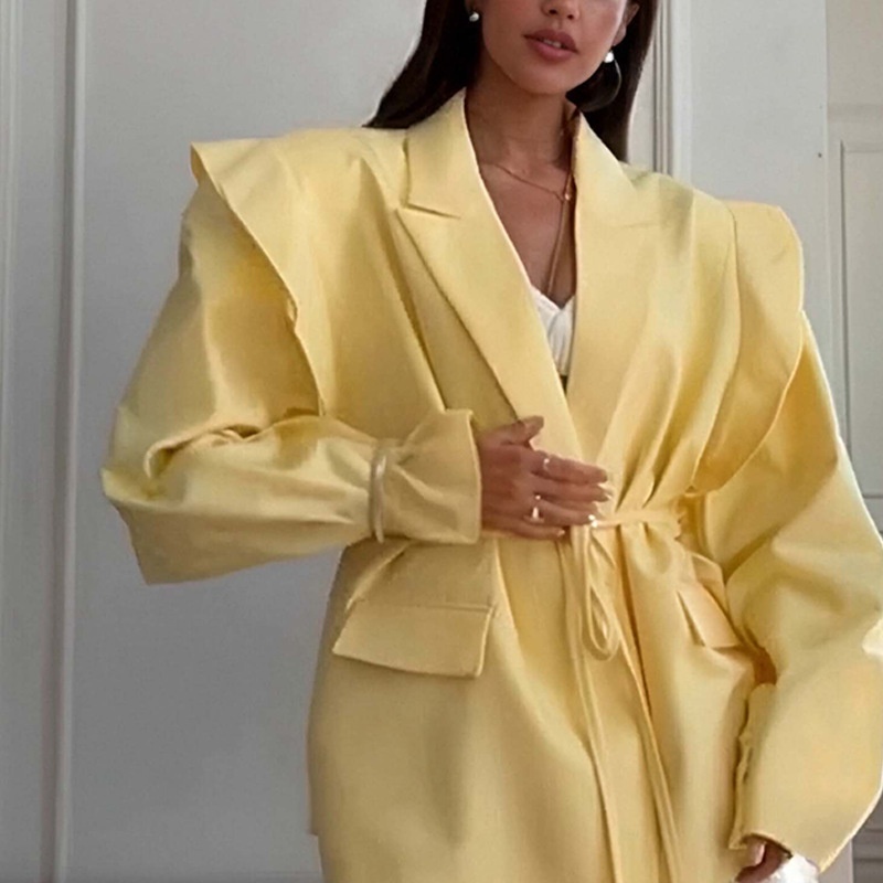Women's Slim Fit Blazer With Tie Waist Elegant Versatile Jacket_voghion.com