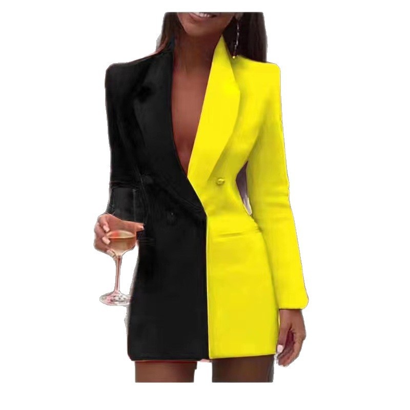 Cardigan blazer con scollo a V, nuovo stile europeo e americano, con patchwork, ideale per l'ufficio, 2022._voghion.com