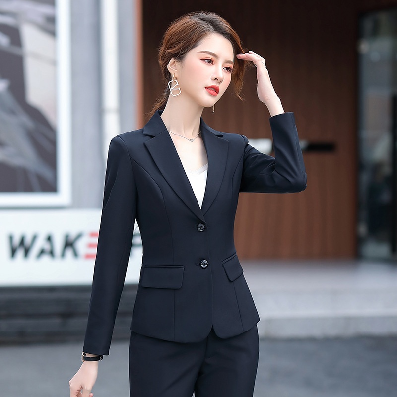 New Spring Collection Long-sleeve Set For Women, Formal Interview Attire, Slim-fit Black Blazer, Women's Suit_voghion.com