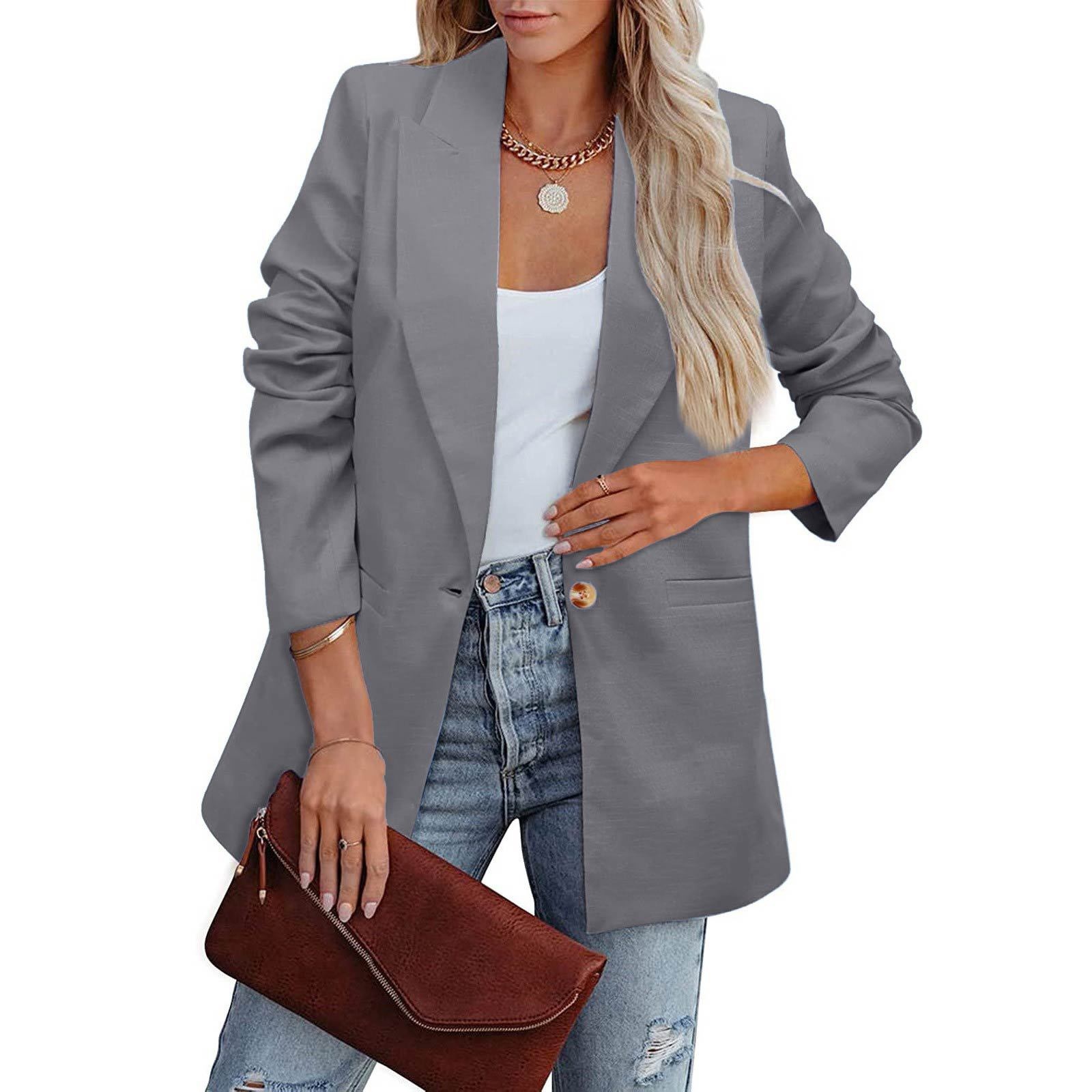 Blazer donna casual maniche lunghe tinta unita stile ufficio_voghion.com