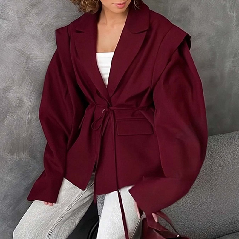2026 Spring New Cross-Border European And American Fashion Casual Versatile Solid Color Slim-Fit Tie-Waist Blazer_voghion.com