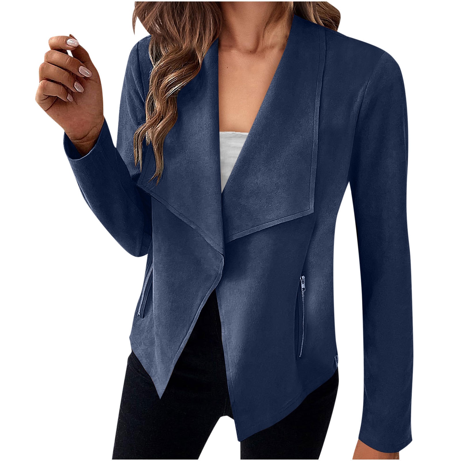 Elegant Women's Suede Blazer Solid Colour Classic Fitted Jacket_voghion.com