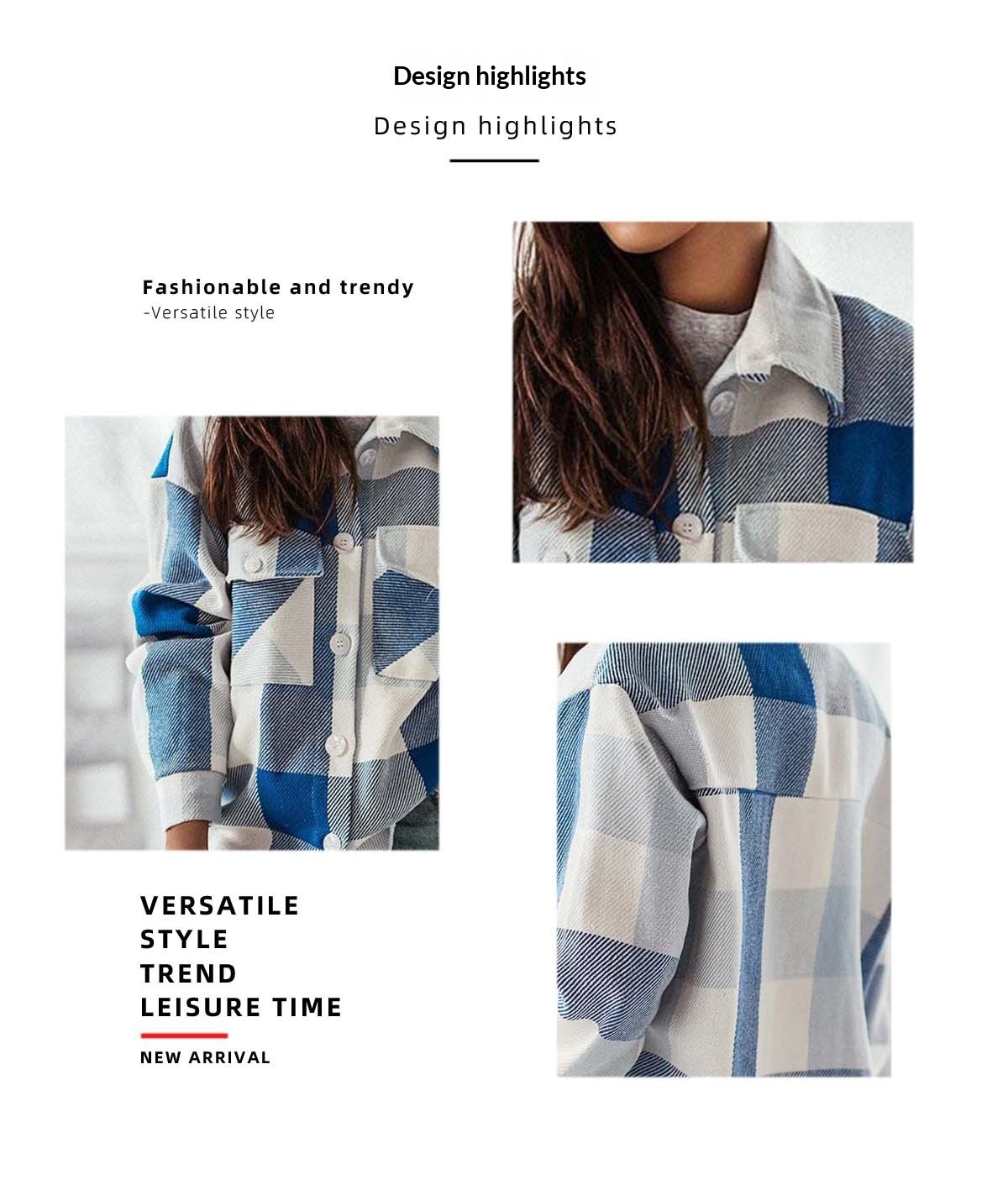 Stylish Women's Plaid Shirt Jacket Brushed Woolen Coat For Autumn_voghion.com