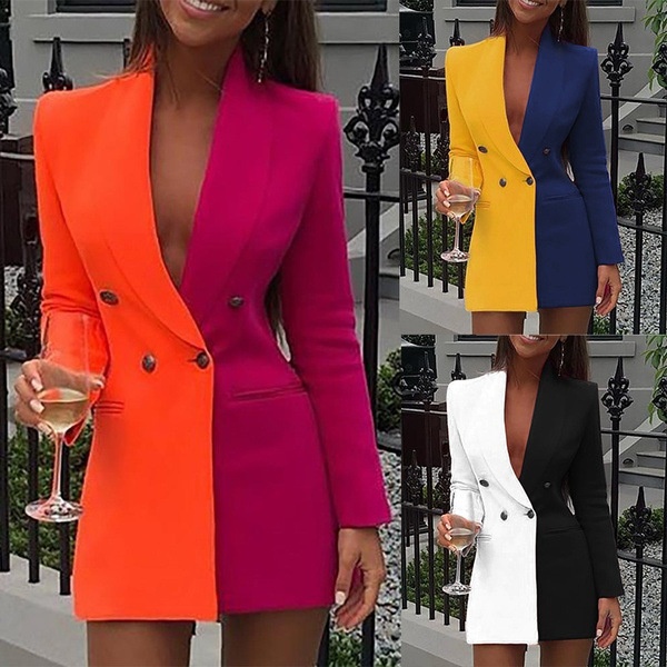 Cardigan blazer con scollo a V, nuovo stile europeo e americano, con patchwork, ideale per l'ufficio, 2022._voghion.com