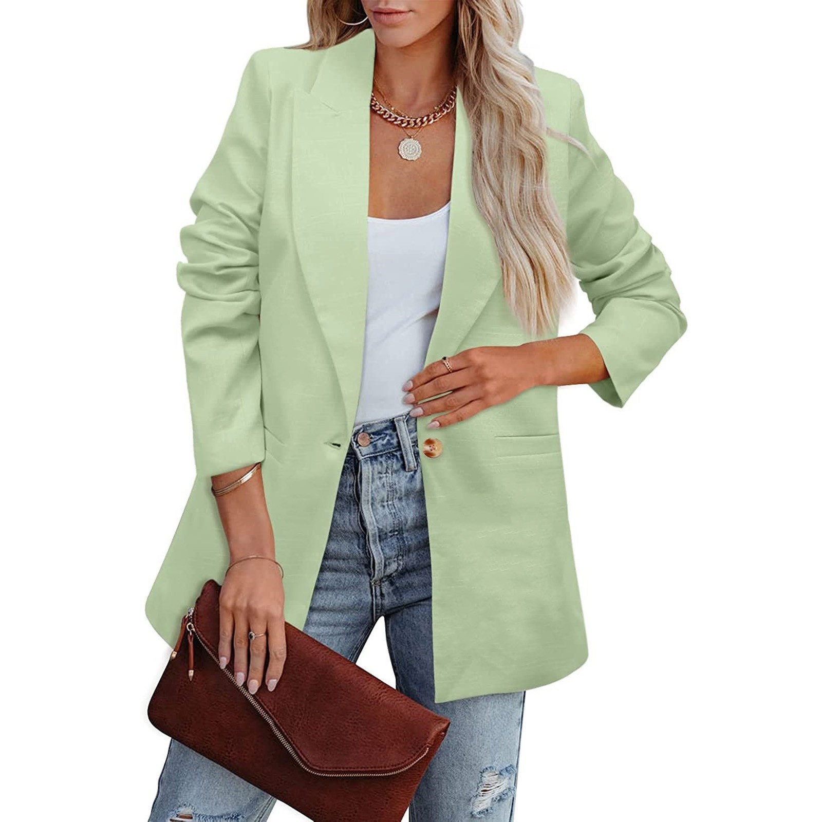 Blazer donna casual maniche lunghe tinta unita stile ufficio_voghion.com