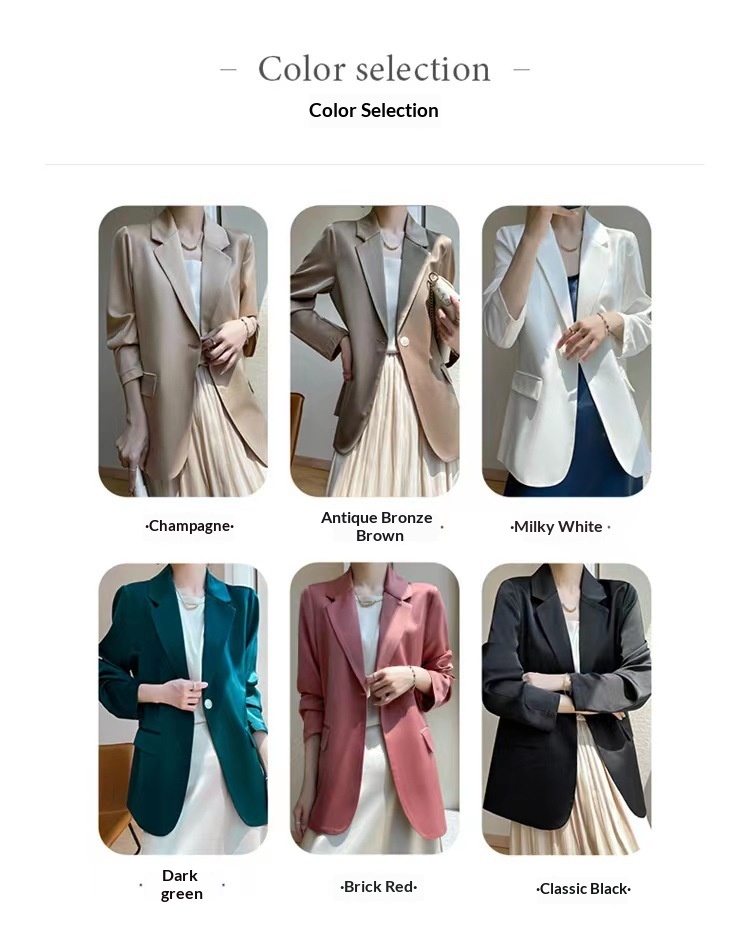 High-end Solid Colour Women's Blazer Acetate Satin Suit Lightweight_voghion.com