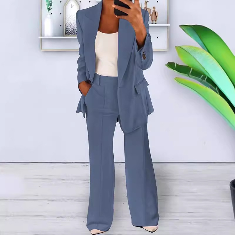 2024 Cross-Border Spring Autumn New European And American Fashion Solid Color Slim Cardigan Elegant Blazer Women's Suit_voghion.com