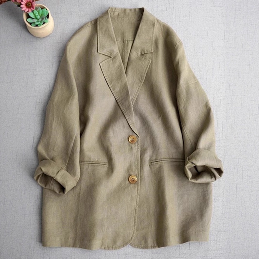Italian High-End Simple Cotton Linen Long Sleeve Blazer For Women Spring Autumn Fashion Age-Reducing Casual Suit Jacket_voghion.com