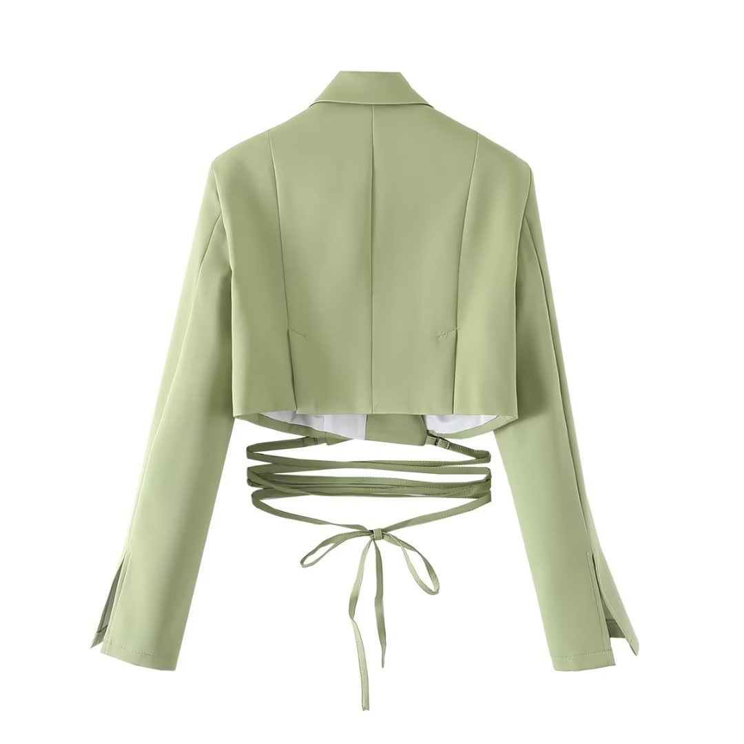 Damen Blazer Im Koreanischen Stil Mit Taillenbindung Einfarbig_voghion.com