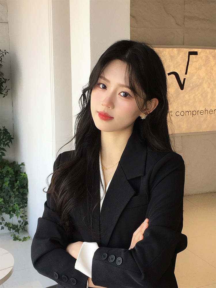 Women's Black Blazer Suit Set For Professional Interviews And Work_voghion.com