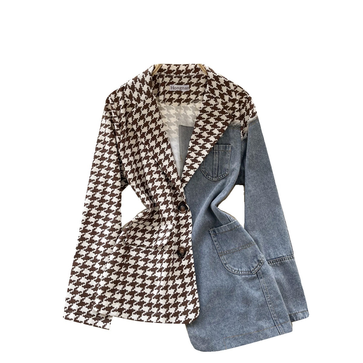Light European And American High-End Blazer For Women Irregular Patchwork Denim Design Street Style Elegant Top_voghion.com