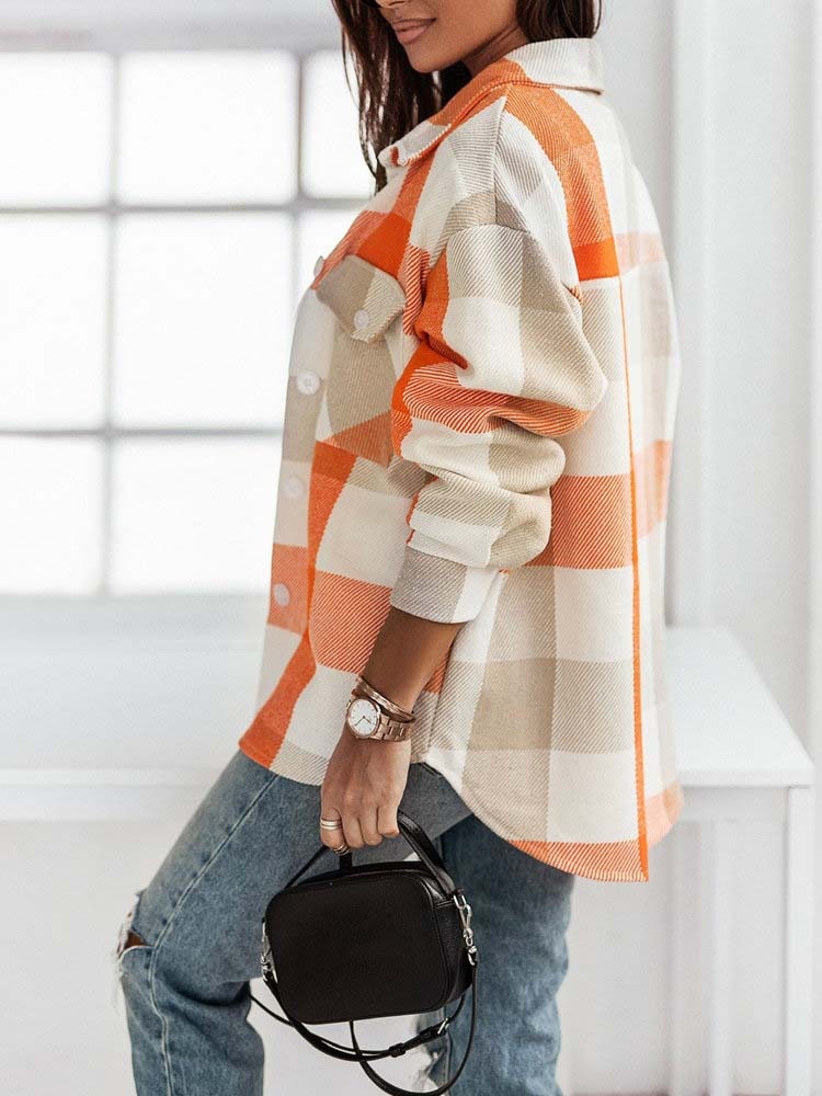 Stylish Women's Plaid Shirt Jacket Brushed Woolen Coat For Autumn_voghion.com