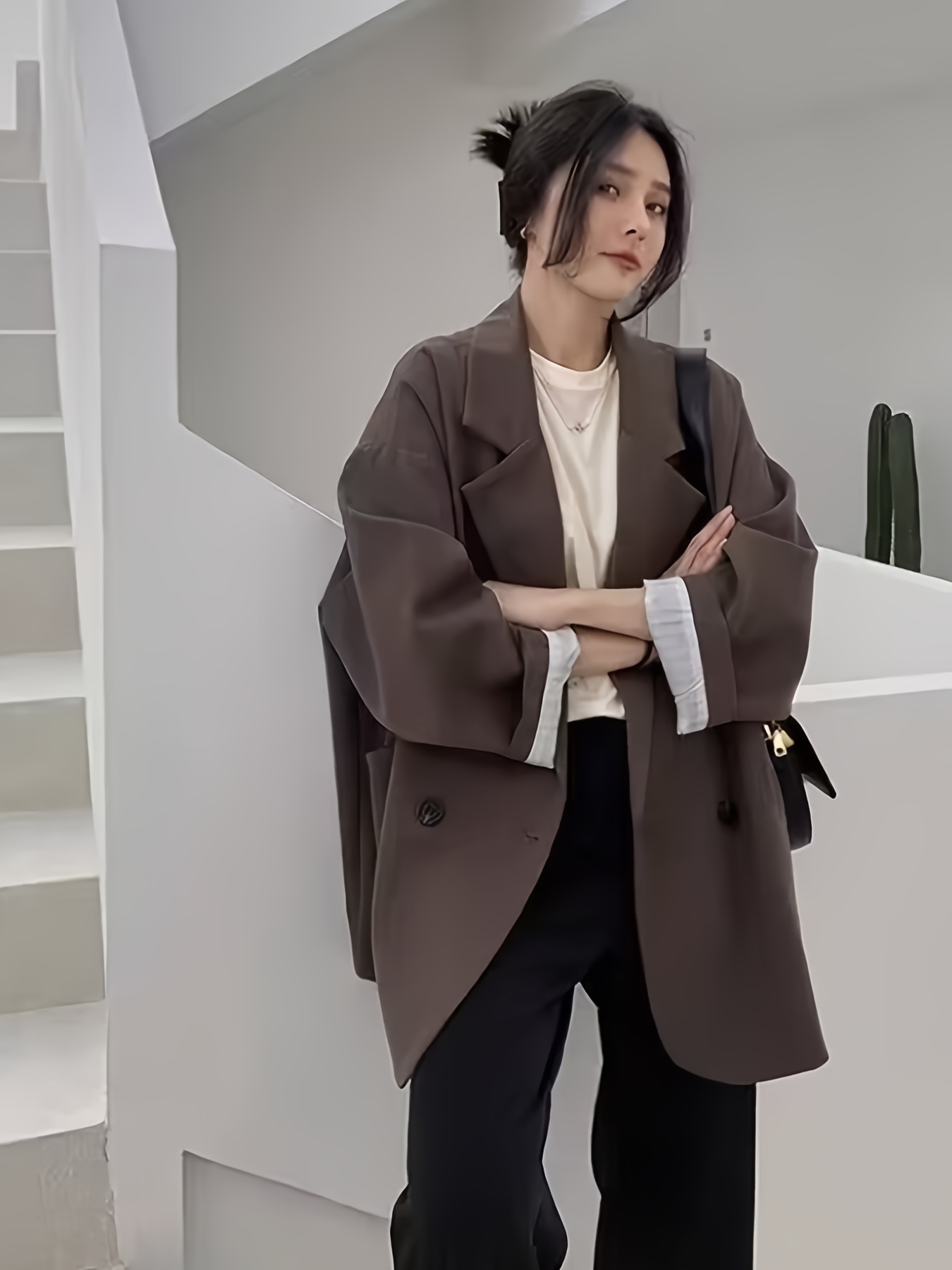 Blazer casual da donna color caffè per stile urbano primavera_voghion.com