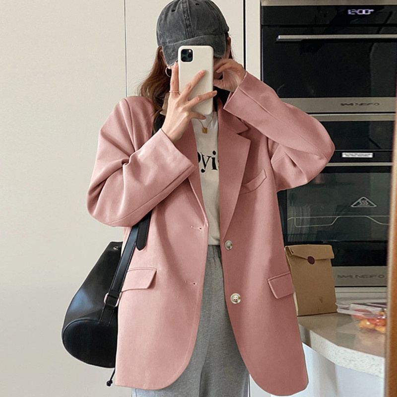 Pink Blazer 2022, Drapey, Suitable Spring, Autumn, Winter, Petite Chic Women's Suit, Casual And Versatile For Commuting_voghion.com