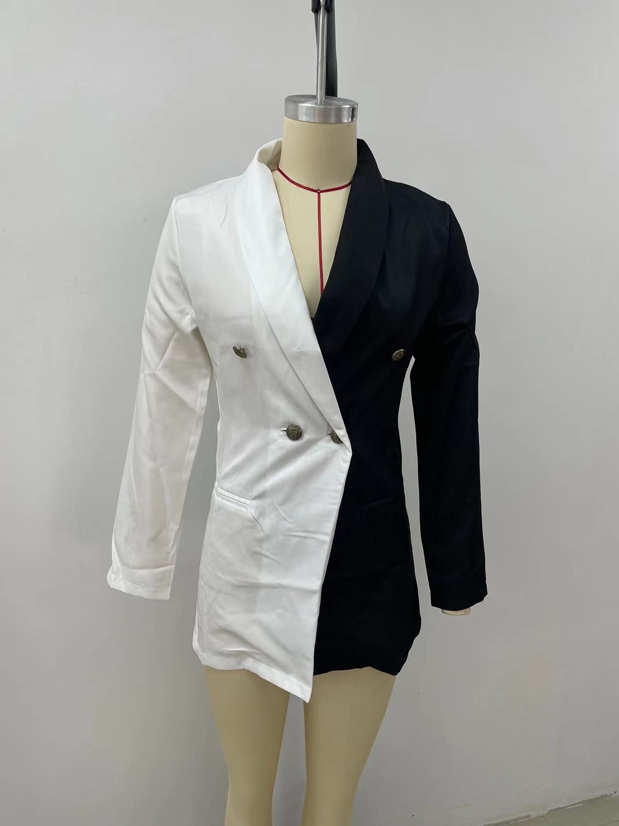 Blazer da donna con scollo a v e design patchwork professionale_voghion.com