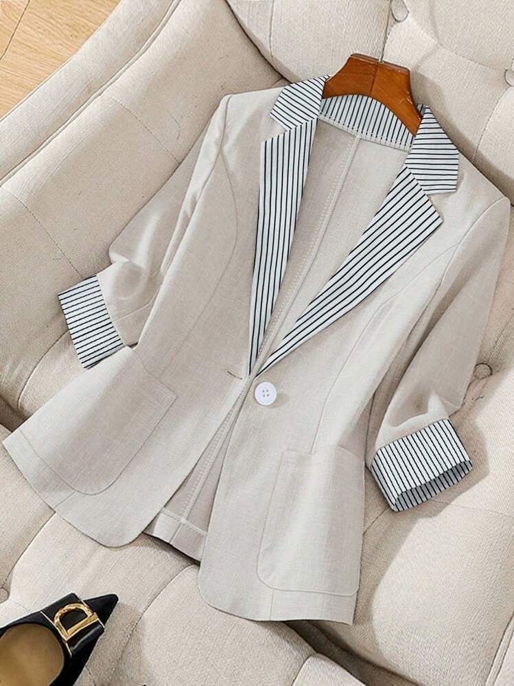 Blazer da donna in stile britannico, modello ampio e snellente, con revers a blocchi di colore, nuovo, stile transfrontaliero europeo e americano, 2025._voghion.com