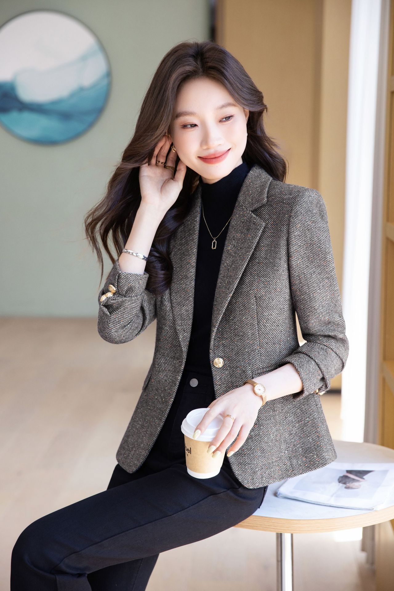 Blazer marrone in lana da donna stile chic autunno inverno_voghion.com