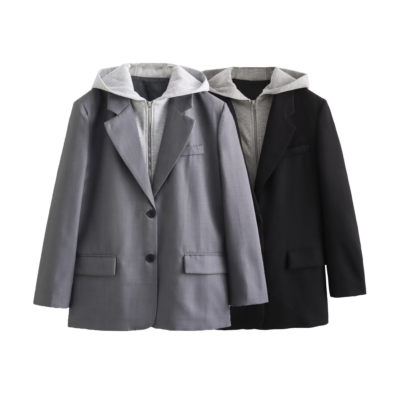 Damen Blazer Mit Kapuze Im Patchwork Design Street Style_voghion.com