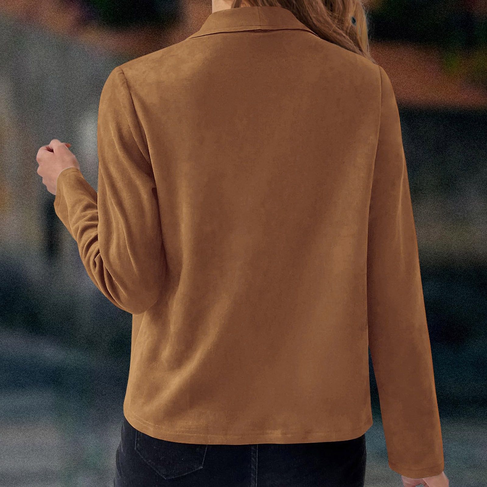 Elegant Women's Suede Blazer Solid Colour Classic Fitted Jacket_voghion.com