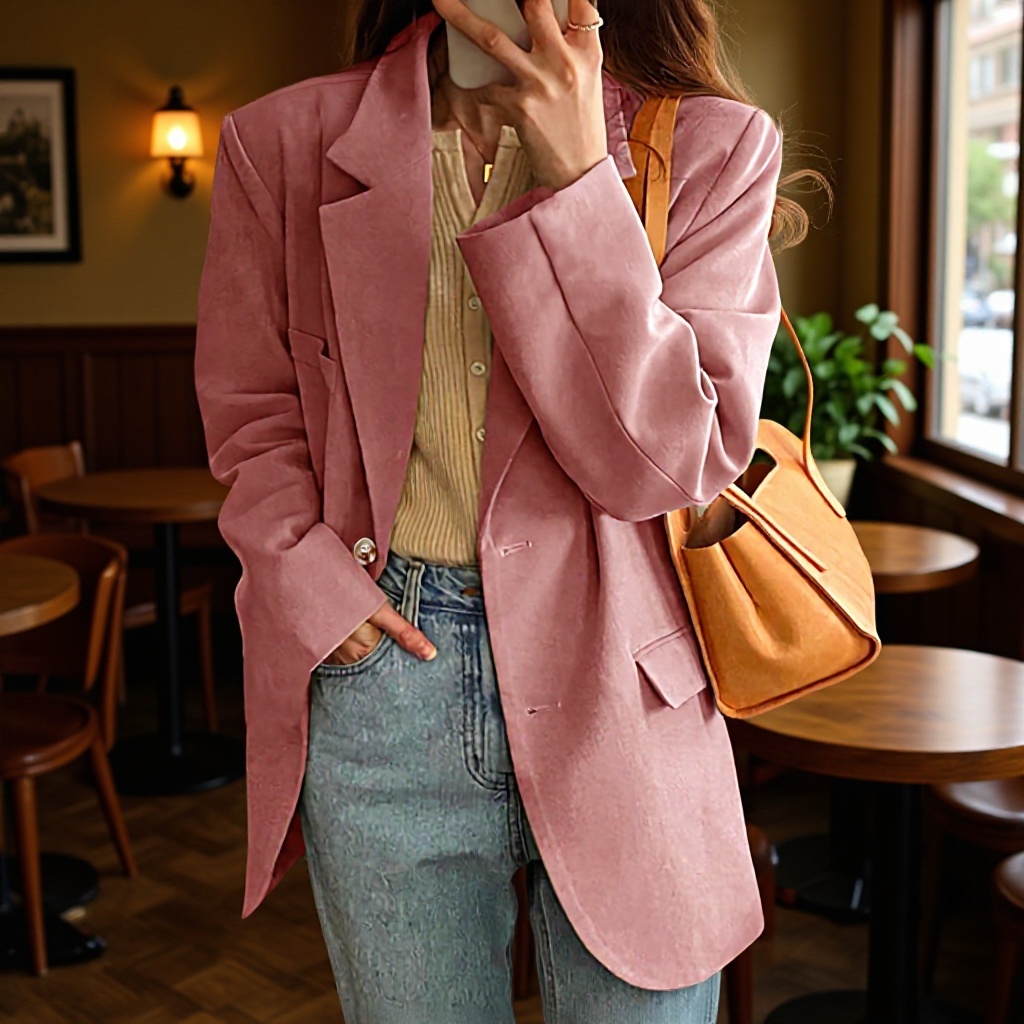 Pink Blazer 2022, Drapey, Suitable Spring, Autumn, Winter, Petite Chic Women's Suit, Casual And Versatile For Commuting_voghion.com