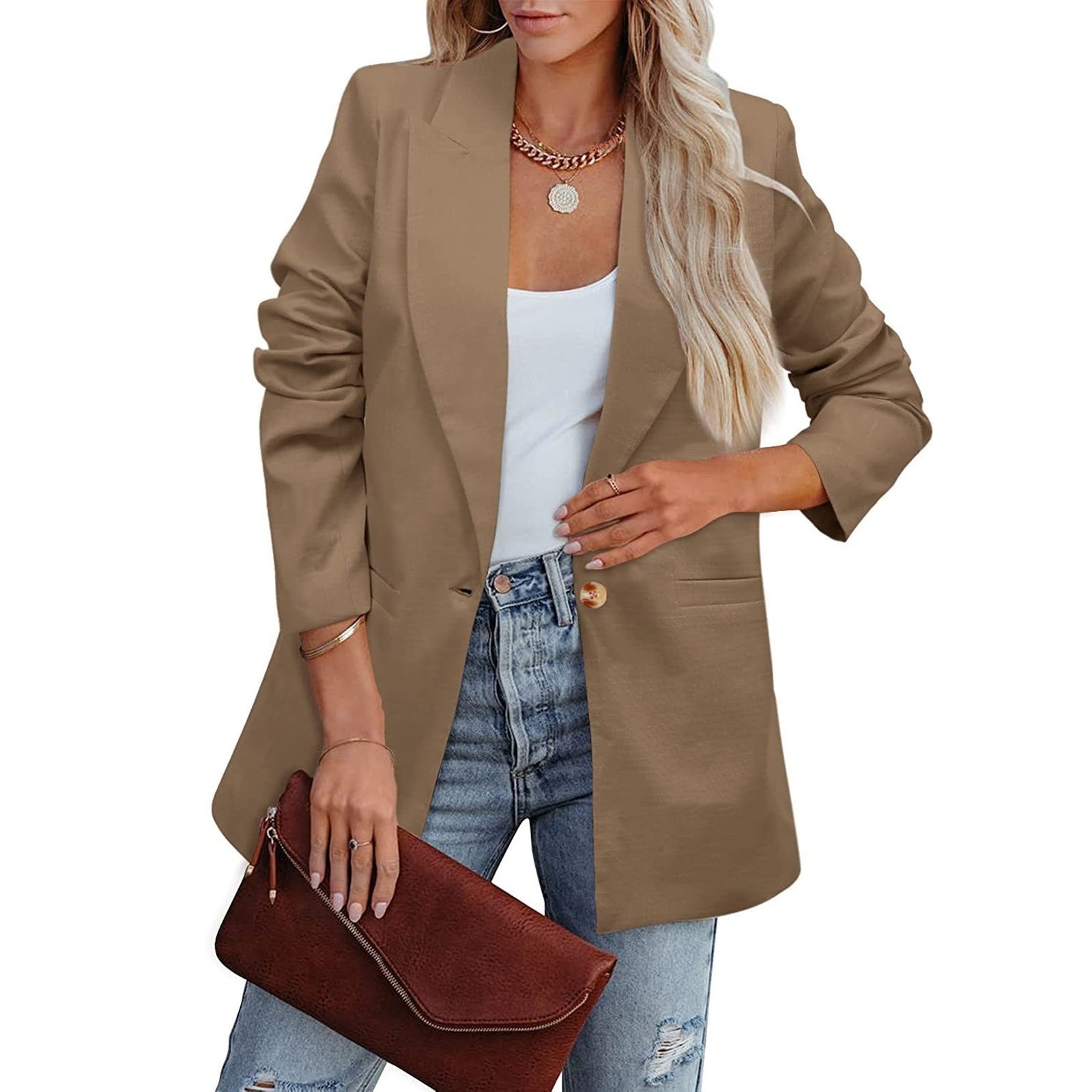 Blazer donna casual maniche lunghe tinta unita stile ufficio_voghion.com