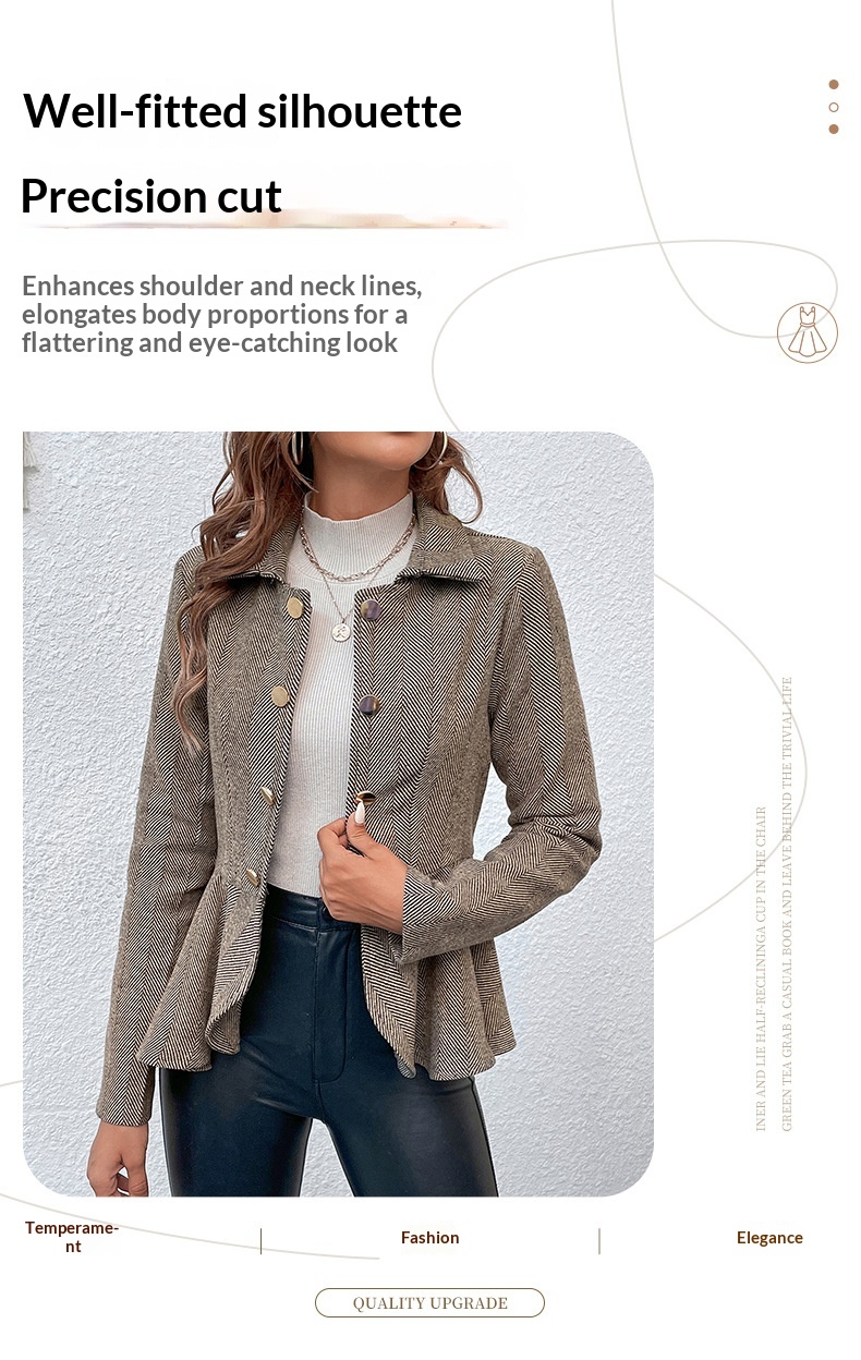Vintage Double-breasted Blazer With Ruffle Detail For Women_voghion.com