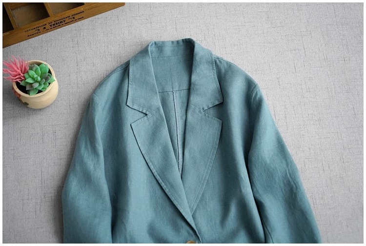 Blazer Donna Elegante In Misto Cotone E Lino A Maniche Lunghe_voghion.com