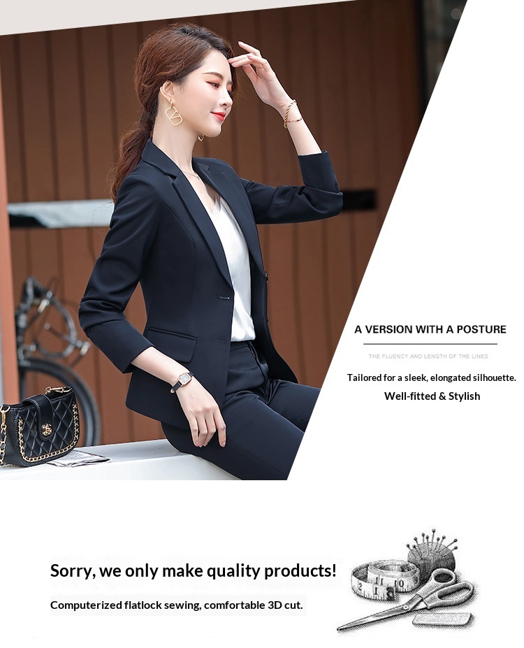 New Spring Collection Long-sleeve Set For Women, Formal Interview Attire, Slim-fit Black Blazer, Women's Suit_voghion.com