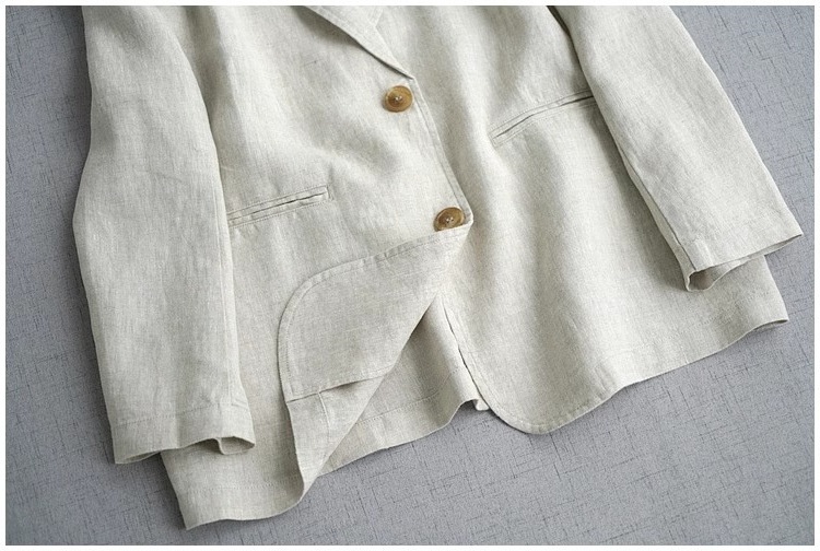 Blazer Donna Elegante In Misto Cotone E Lino A Maniche Lunghe_voghion.com