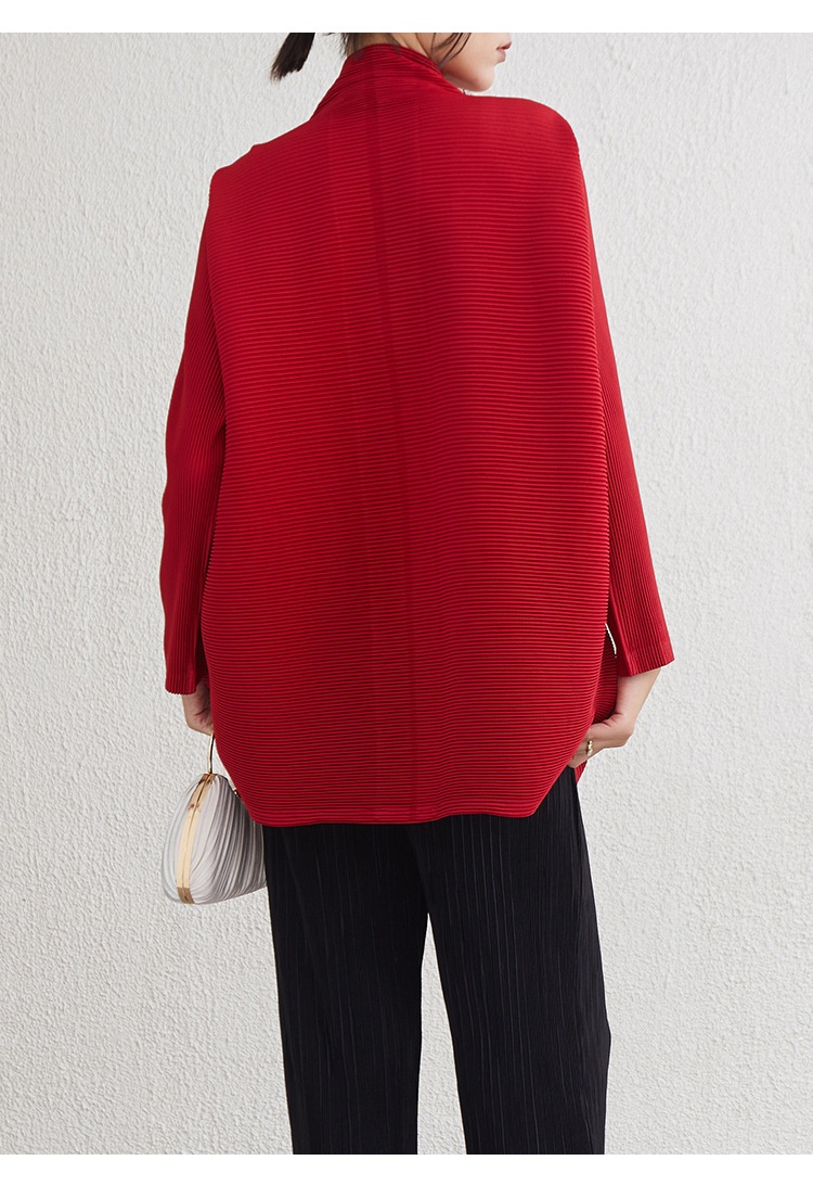 Cardigan giacca plissettata donna taglie comode stile autunnale_voghion.com