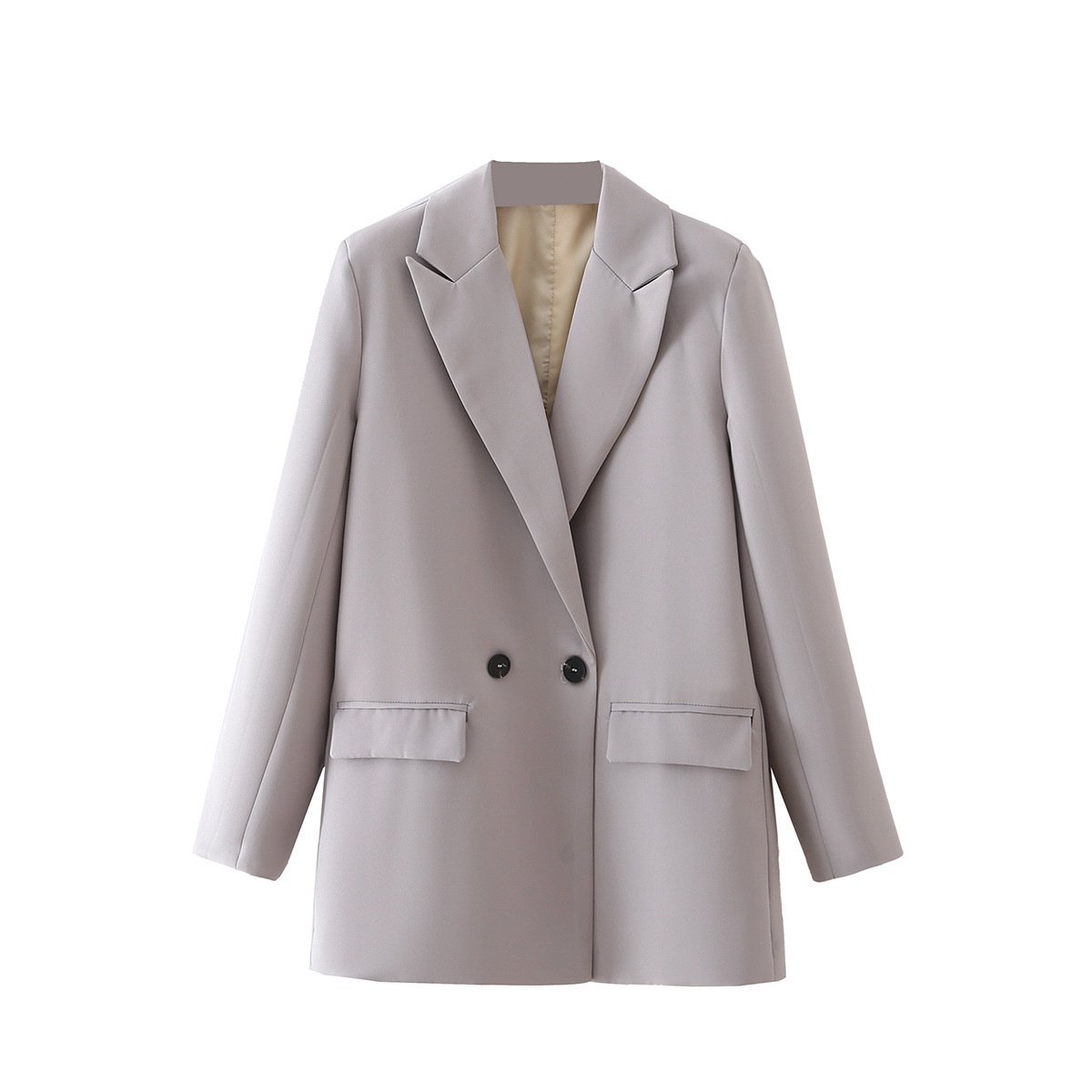 Elegant Women's Blazer In Light Grey Spring Autumn Style_voghion.com