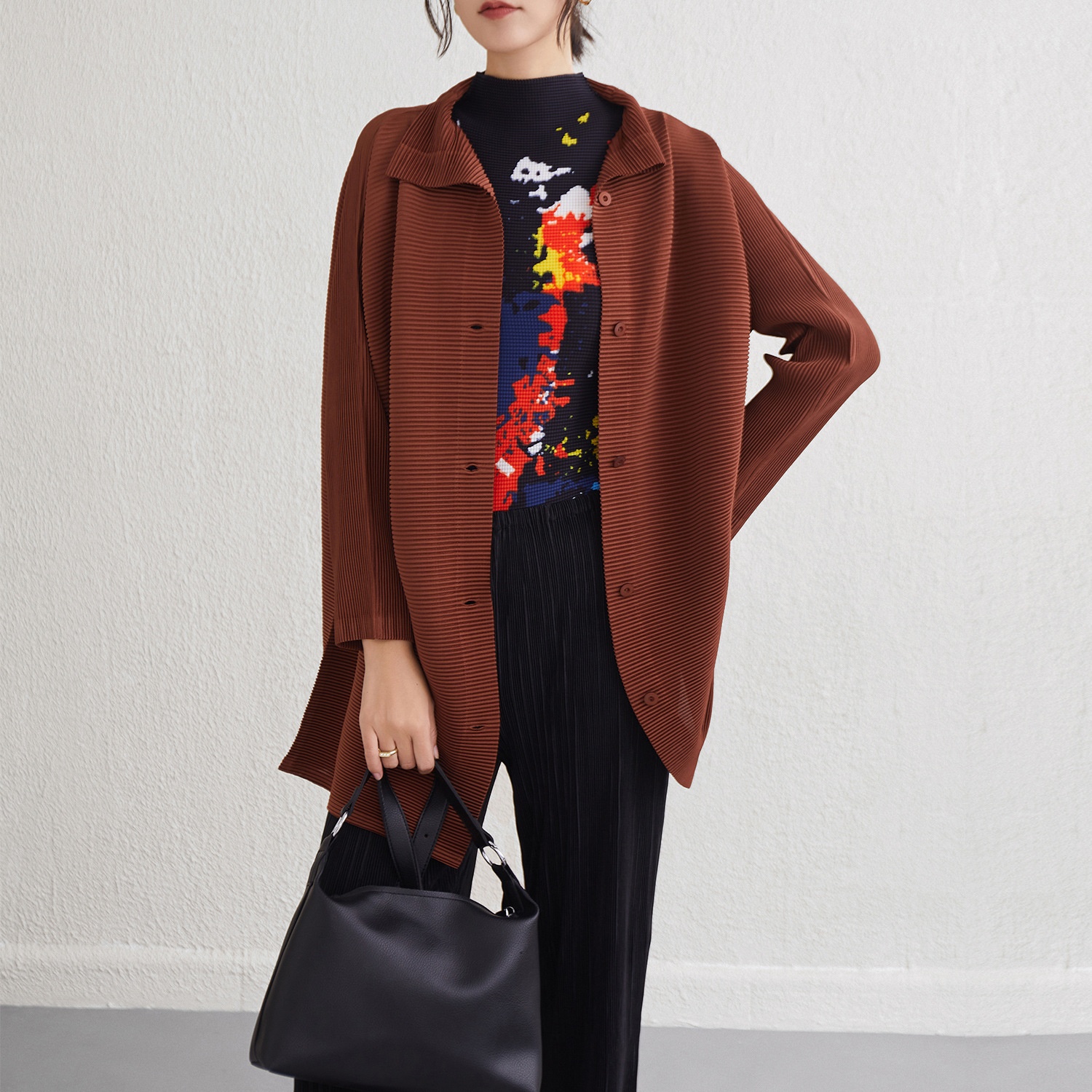 Nuovo cardigan plissettato da donna di Miyake, moda autunnale, vestibilità ampia, taglie forti, effetto snellente, tinta unita,_voghion.com