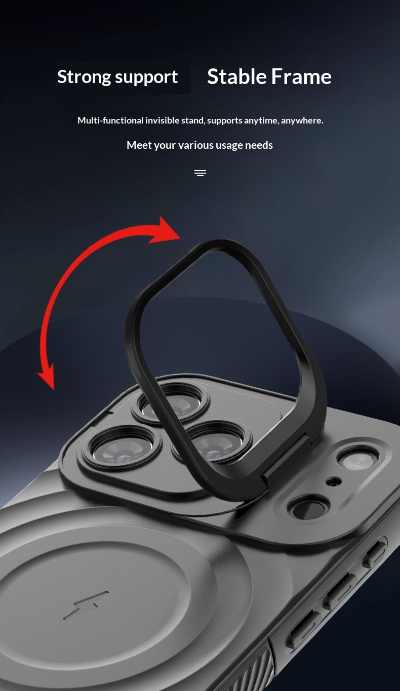 Cross-border Compatible IPhone Series Lens Full Coverage Invisible Stand 17 Corrugated Shockproof Phone Case_voghion.com