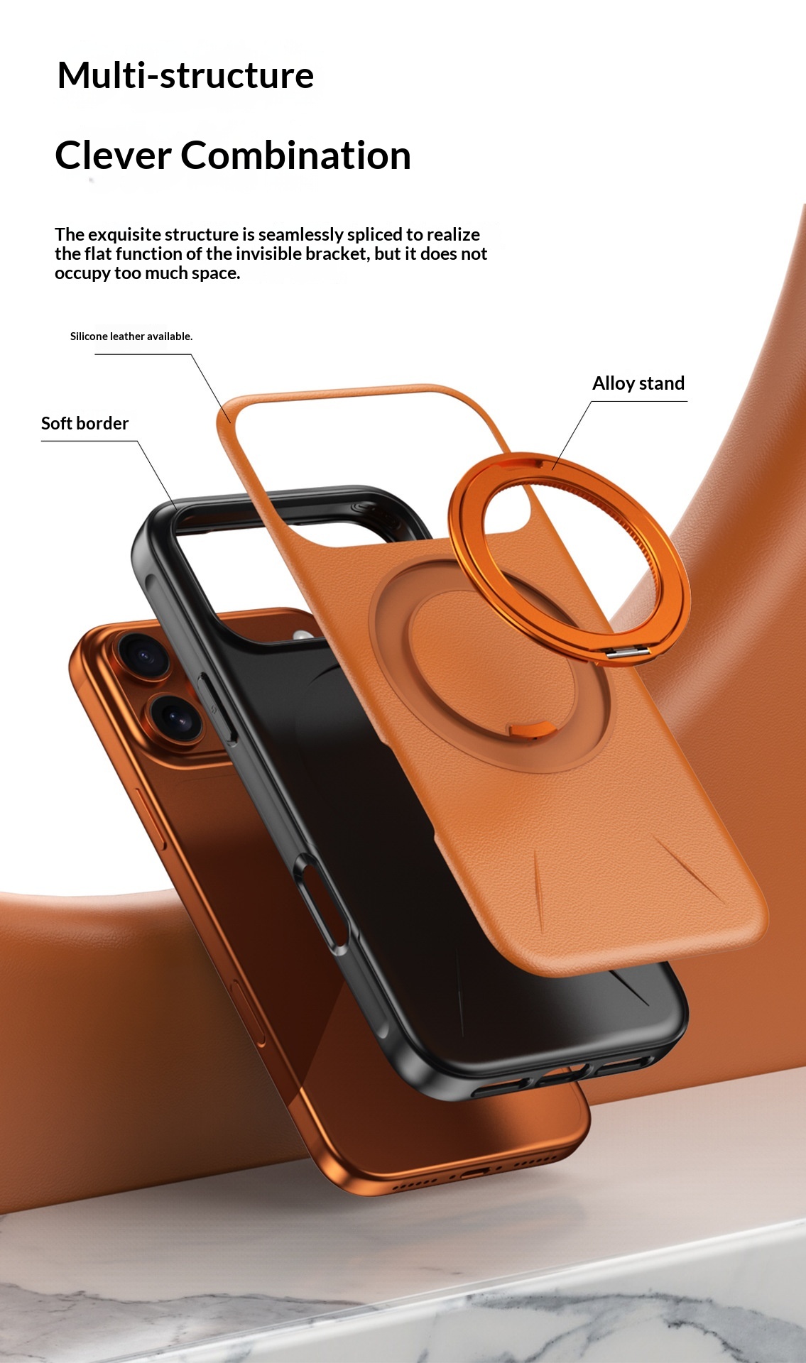 Unsichtbarer, drehbarer Ständer, kompatibel mit iPhone 17 Pro Max Hülle, magnetische Lederhalterung, Schutzhülle_voghion.com