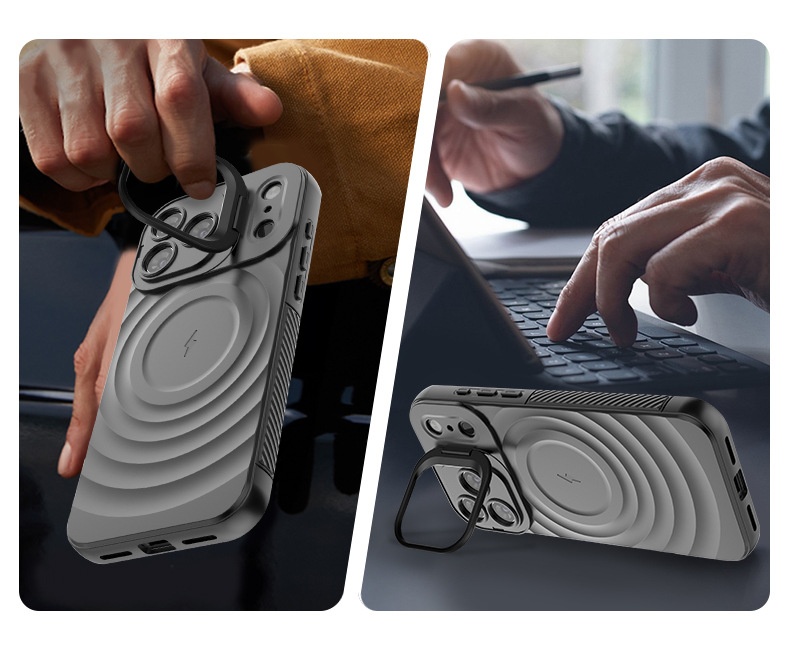 Cross-border Compatible IPhone Series Lens Full Coverage Invisible Stand 17 Corrugated Shockproof Phone Case_voghion.com