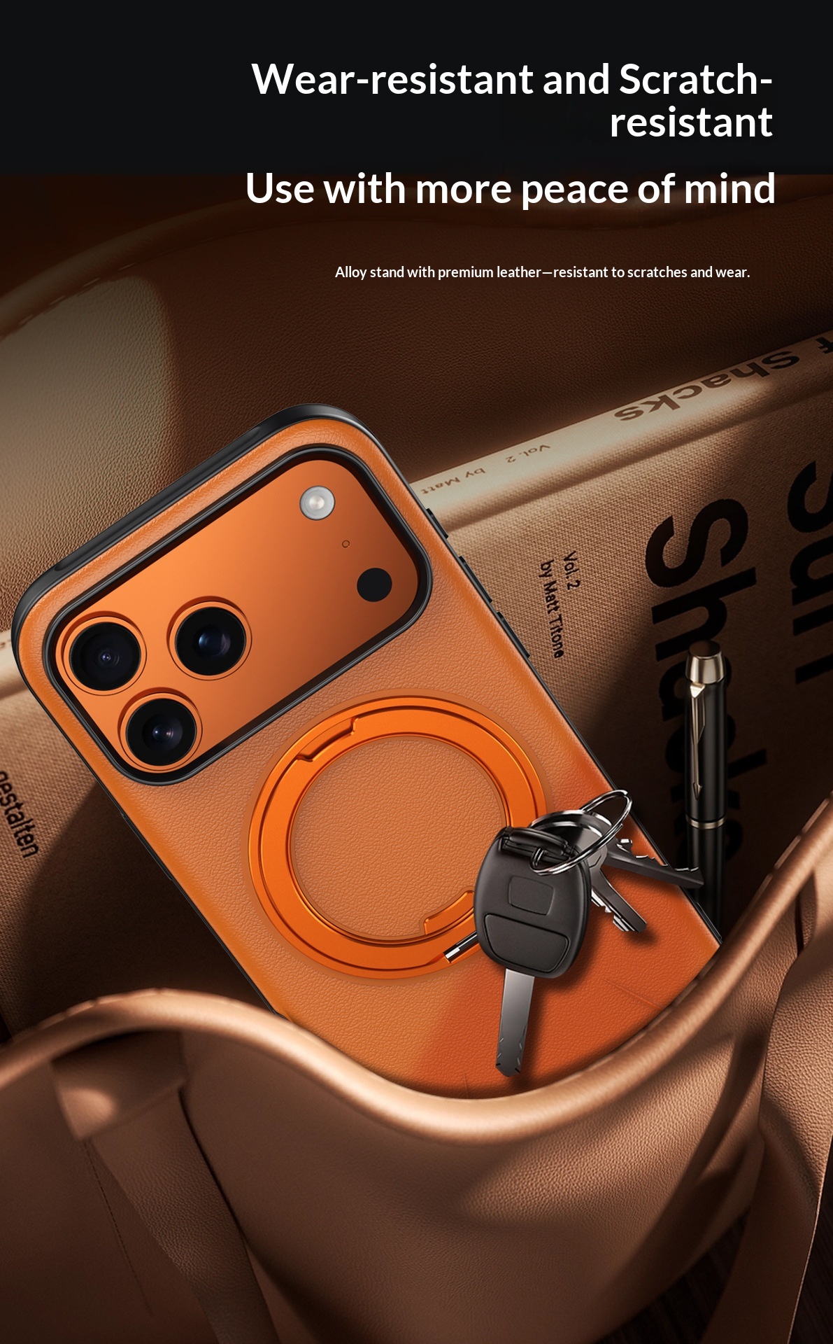 Unsichtbarer, drehbarer Ständer, kompatibel mit iPhone 17 Pro Max Hülle, magnetische Lederhalterung, Schutzhülle_voghion.com