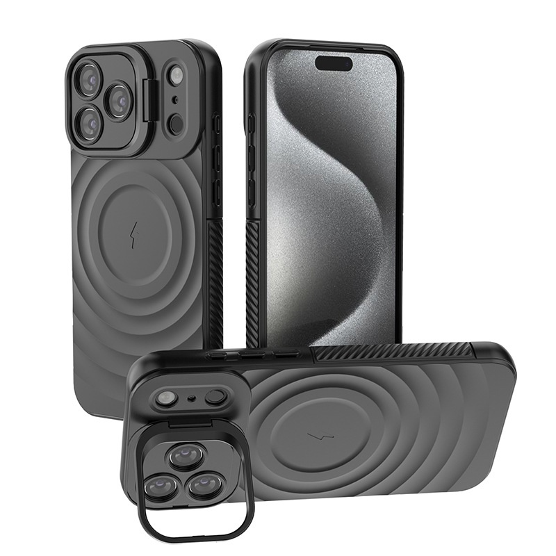 Cross-border Compatible IPhone Series Lens Full Coverage Invisible Stand 17 Corrugated Shockproof Phone Case_voghion.com