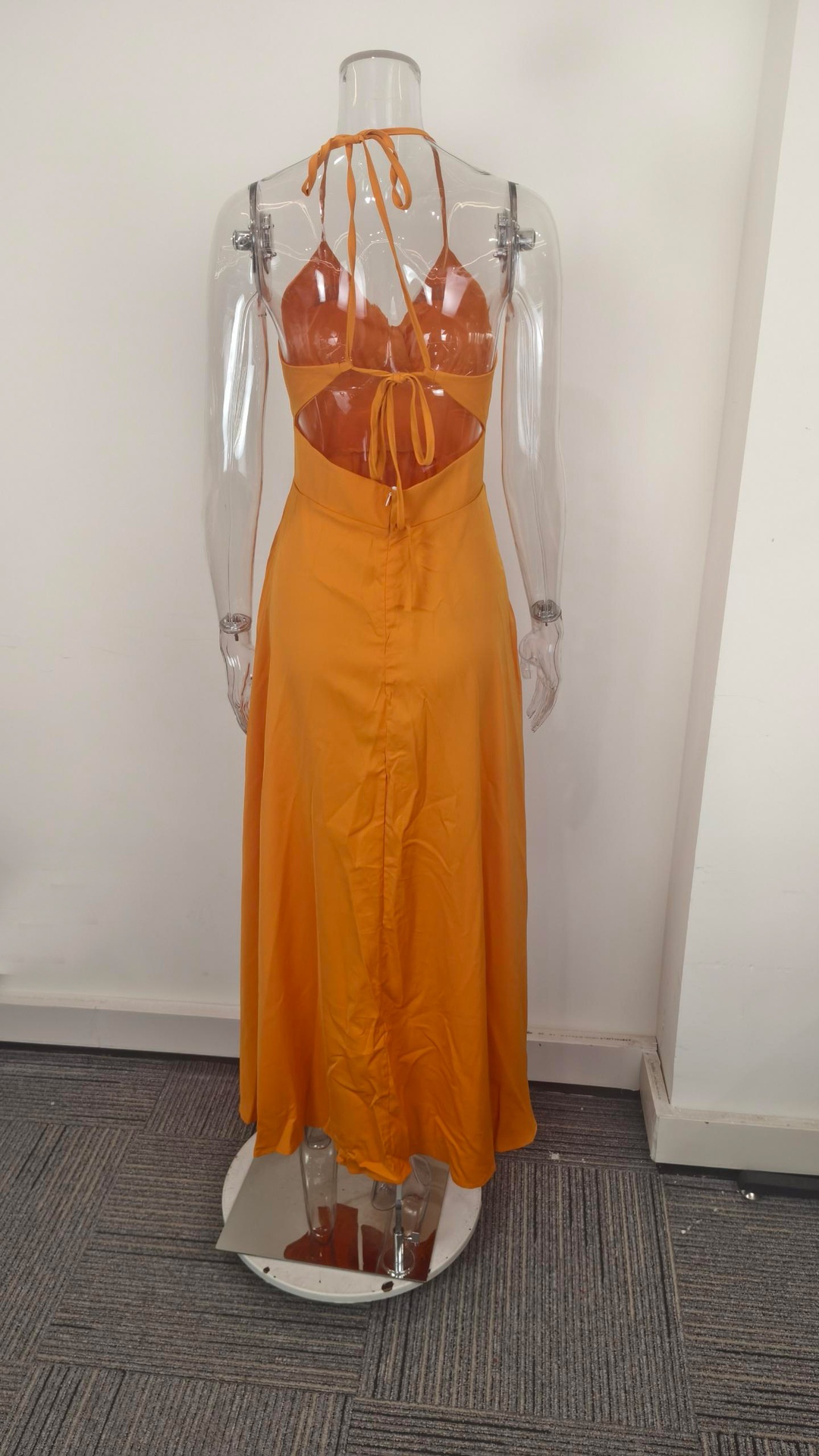 Elegant Women's Dress Slim Fit Strappy Solid Colour Ruffle Slit_voghion.com
