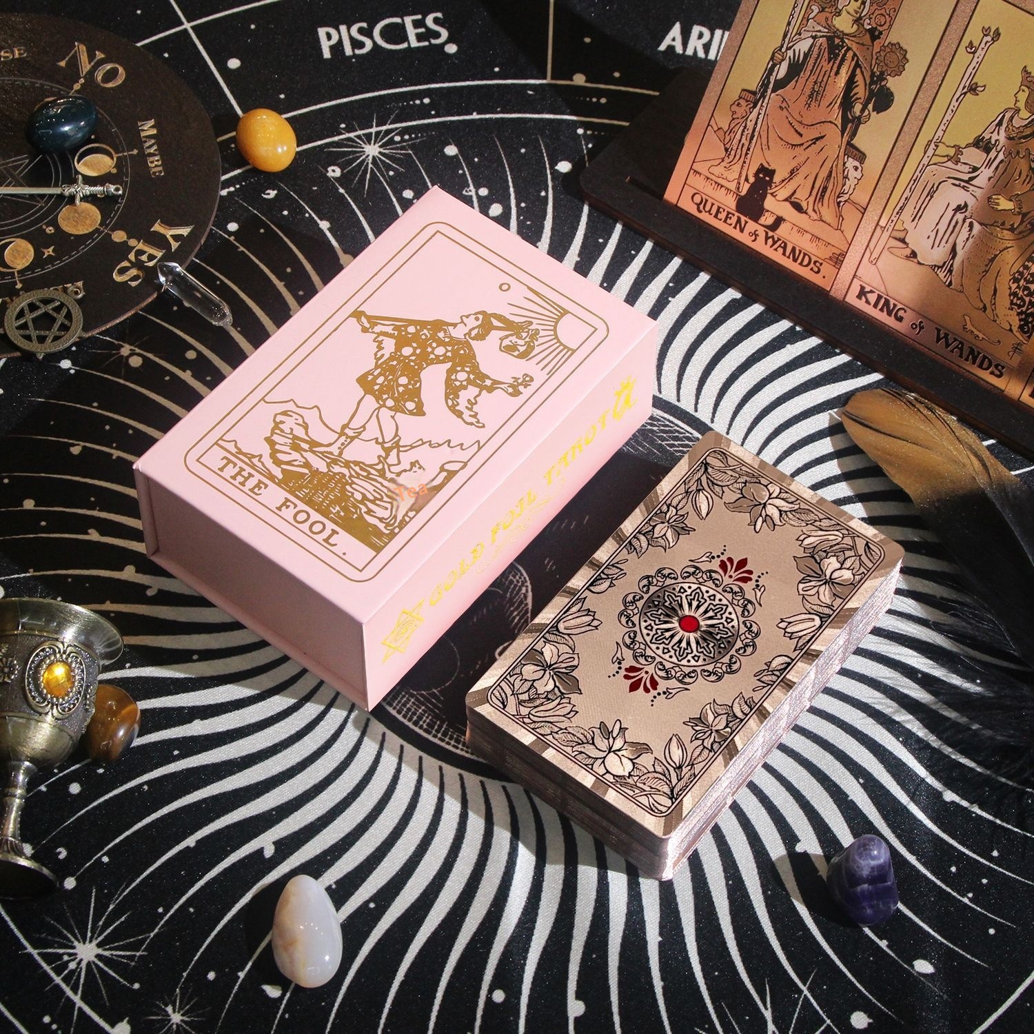 ToyPulse Rose Waite Tarot With Gold Foil Stamping For Beginners, Complete Set Of 80 Plastic Waterproof Board Game Cards_voghion.com