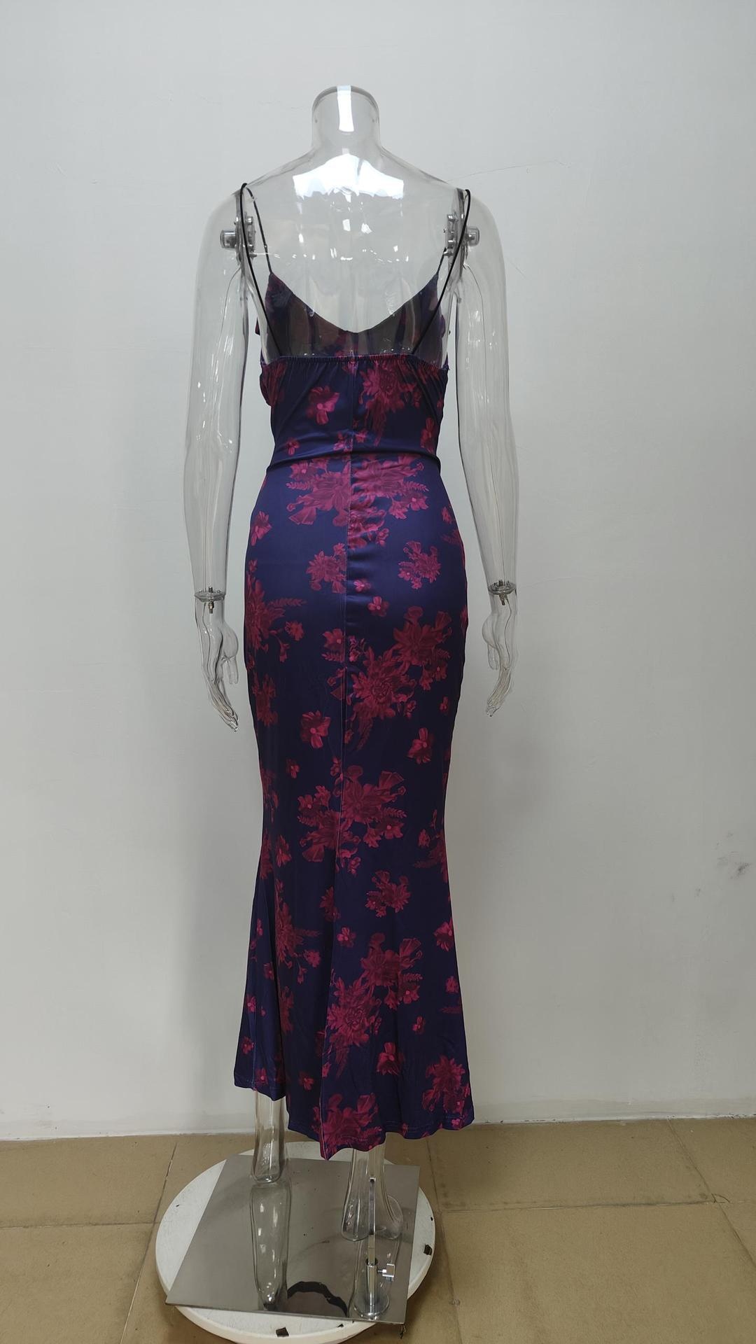Elegante aansluitende dames maxi jurk strapless bedrukt_voghion.com