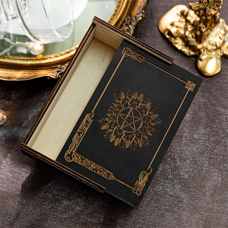 ToyPulse Black Push-Pull Gift Wooden Tarot Card Storage Box_voghion.com