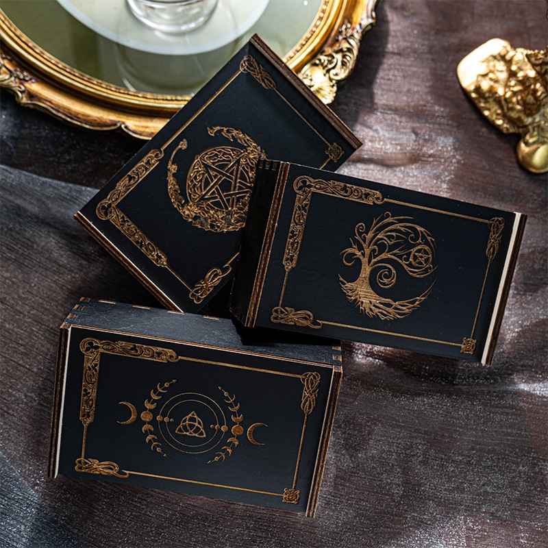 ToyPulse Black Push-Pull Gift Wooden Tarot Card Storage Box_voghion.com