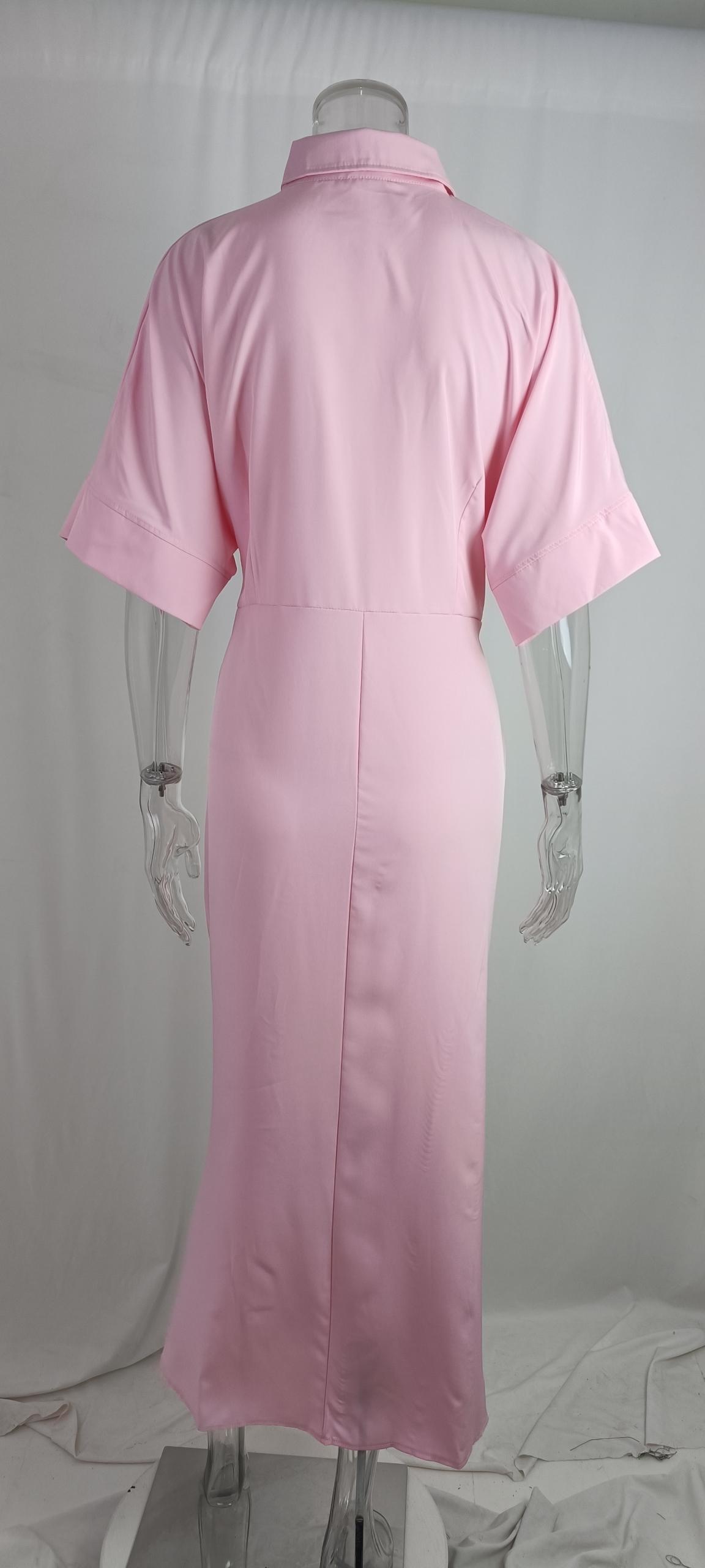 Abito camicia lungo donna a vita alta con colletto classico_voghion.com