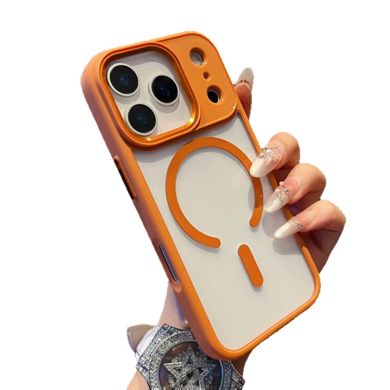 Capa protetora premium transparente com lente de metal magnética Gold Shield, adequada para iPhone 17 Pro e iPhone 17 Pro Max._voghion.com