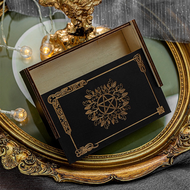 ToyPulse Black Push-Pull Gift Wooden Tarot Card Storage Box_voghion.com