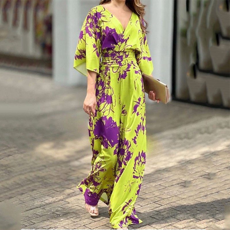 Coleção Primavera 2026: Moda feminina transfronteiriça europeia e americana, elegante, estampada, com mangas morcego e cintura alta._voghion.com
