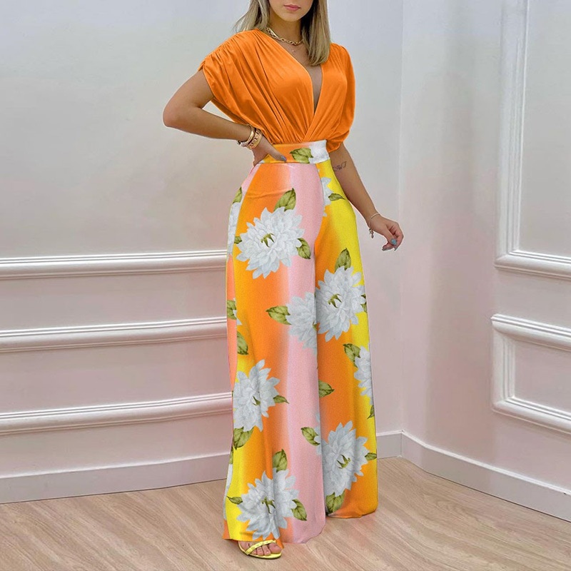 2026 Spring New European And American Women's Ins Style V-Neck Printed Wide-Leg Pants Fashion Casual Suit For Women 661_voghion.com