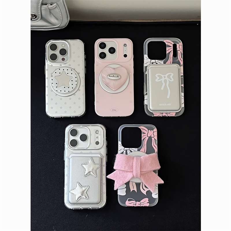 Schlichte Handyhülle im koreanischen Stil mit Stern-Schleife für iPhone 17, 16 Pro Max, 15 und 14 – Mädchenhaftes Herz_voghion.com