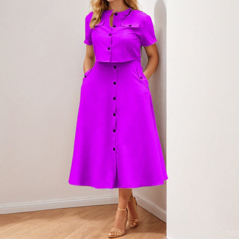 Conjunto de saia curta casual elegante e casual de cor sólida para mulheres europeias e americanas, modelo primavera 2026._voghion.com